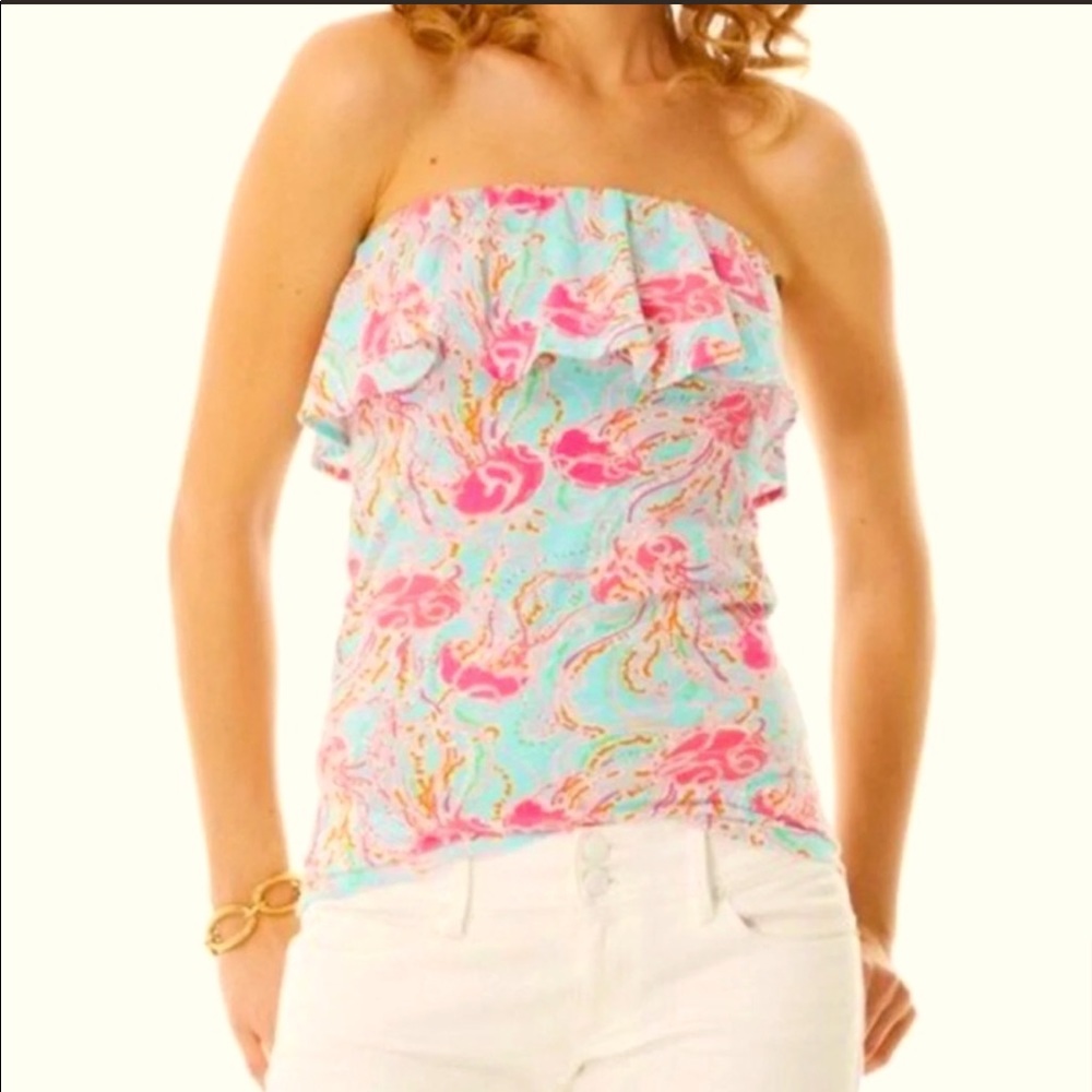 Lilly Pulitzer Wiley Ruffled Strapless Top in Jellies Be Jammin Print